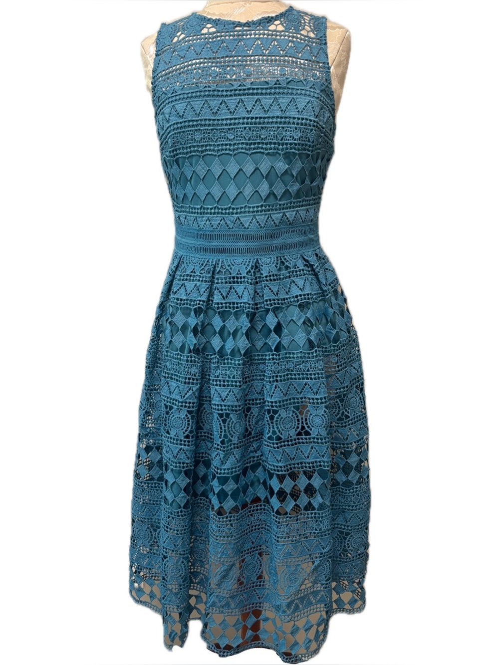 Just Me illusion Crochet Blue Midi Dress Size Small
